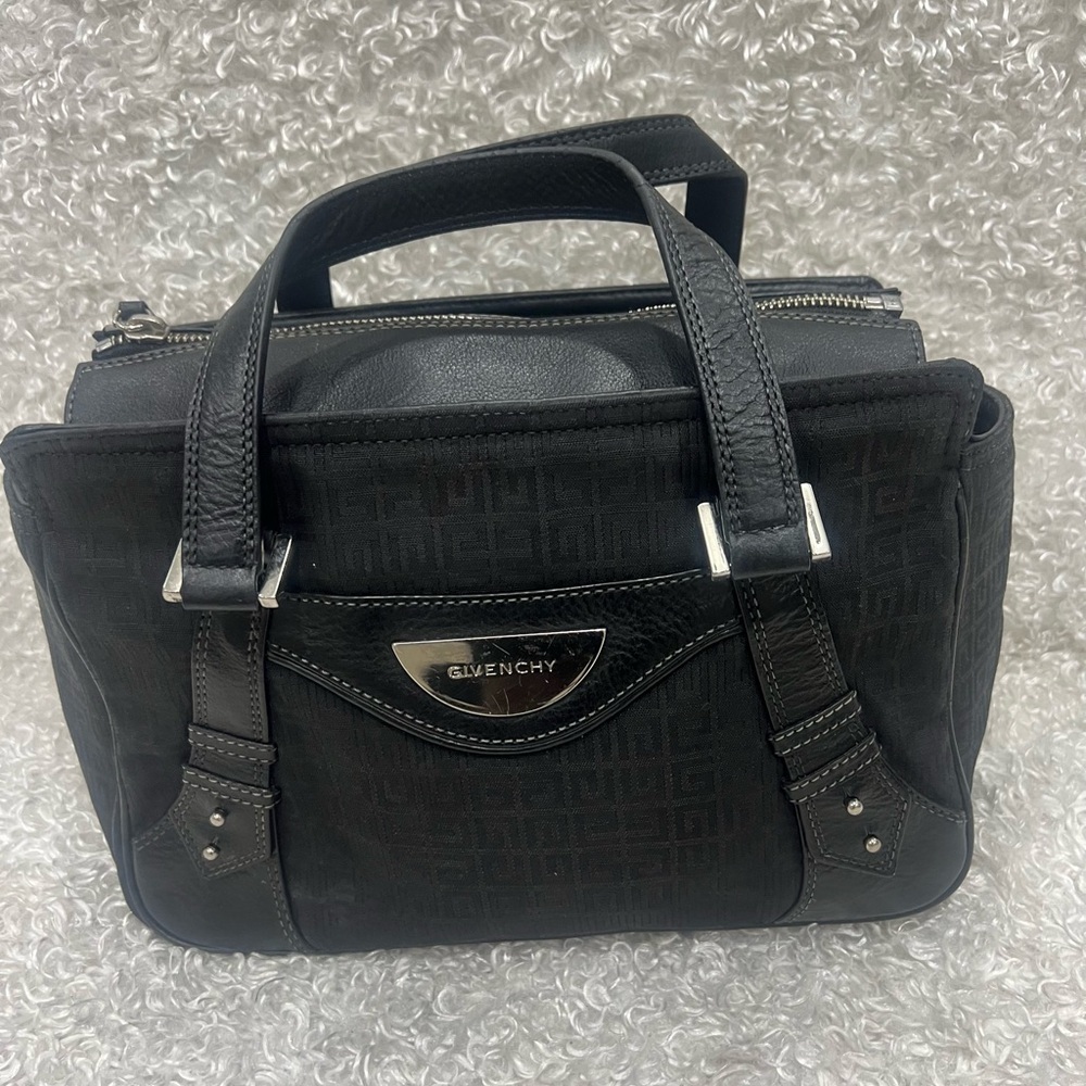 Givenchy Black Monogram Canvas and Leather Zip Satchel